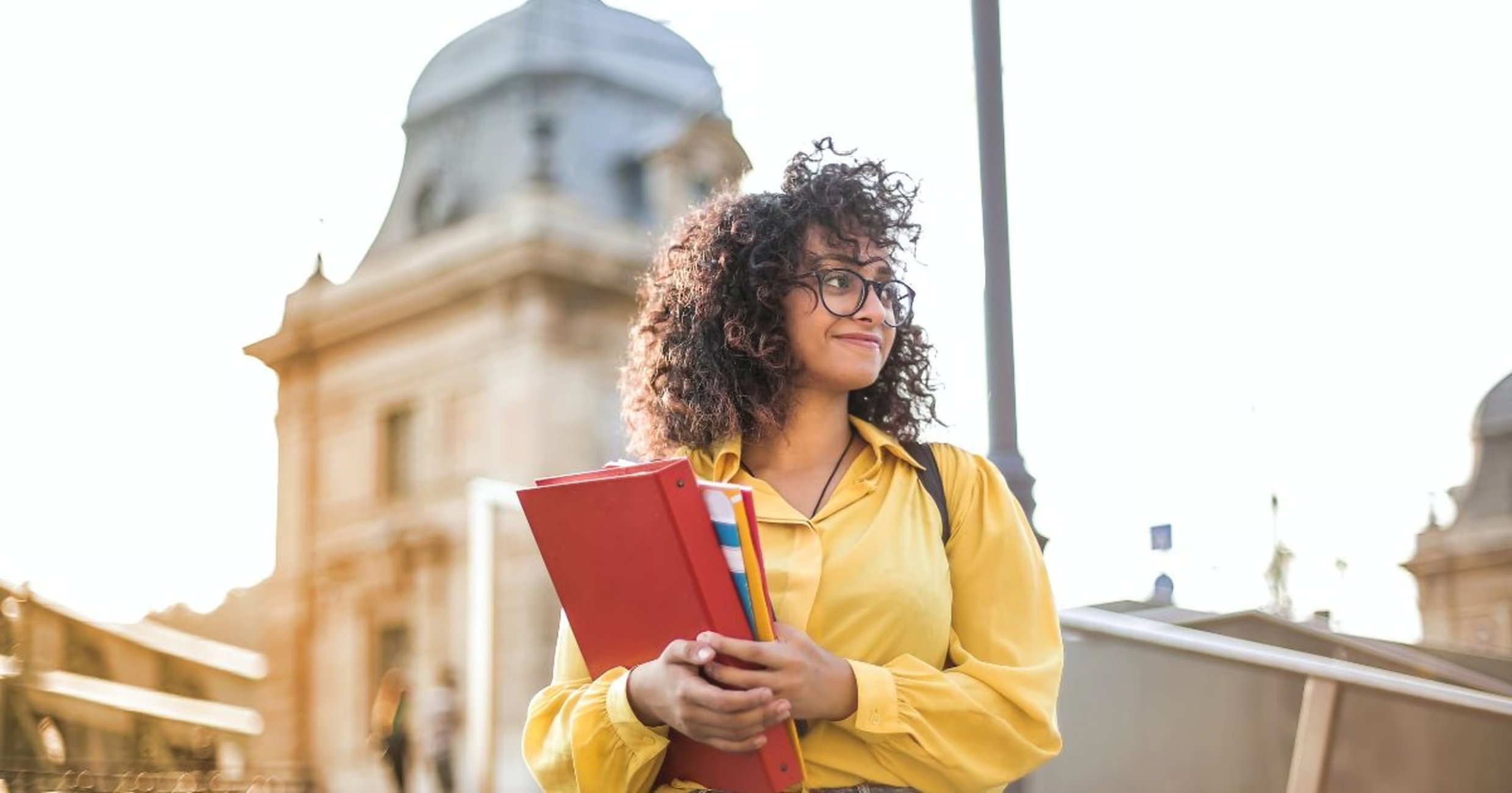 Woman in front of University